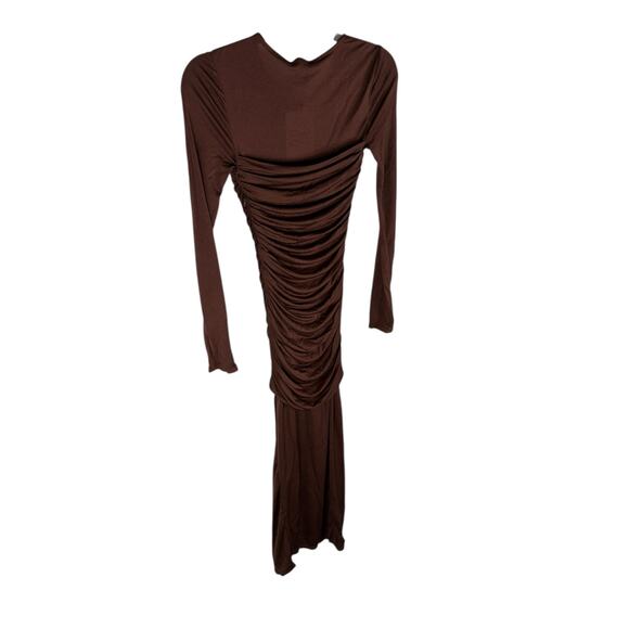 L'Academie Alma Maxi Dress Ruched Long Sleeve Formal Elegant Evening Brown Sz XS - Picture 8 of 12